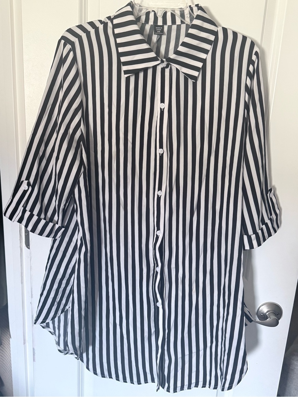 SHEIN Black and White Striped Button-Up Shirt